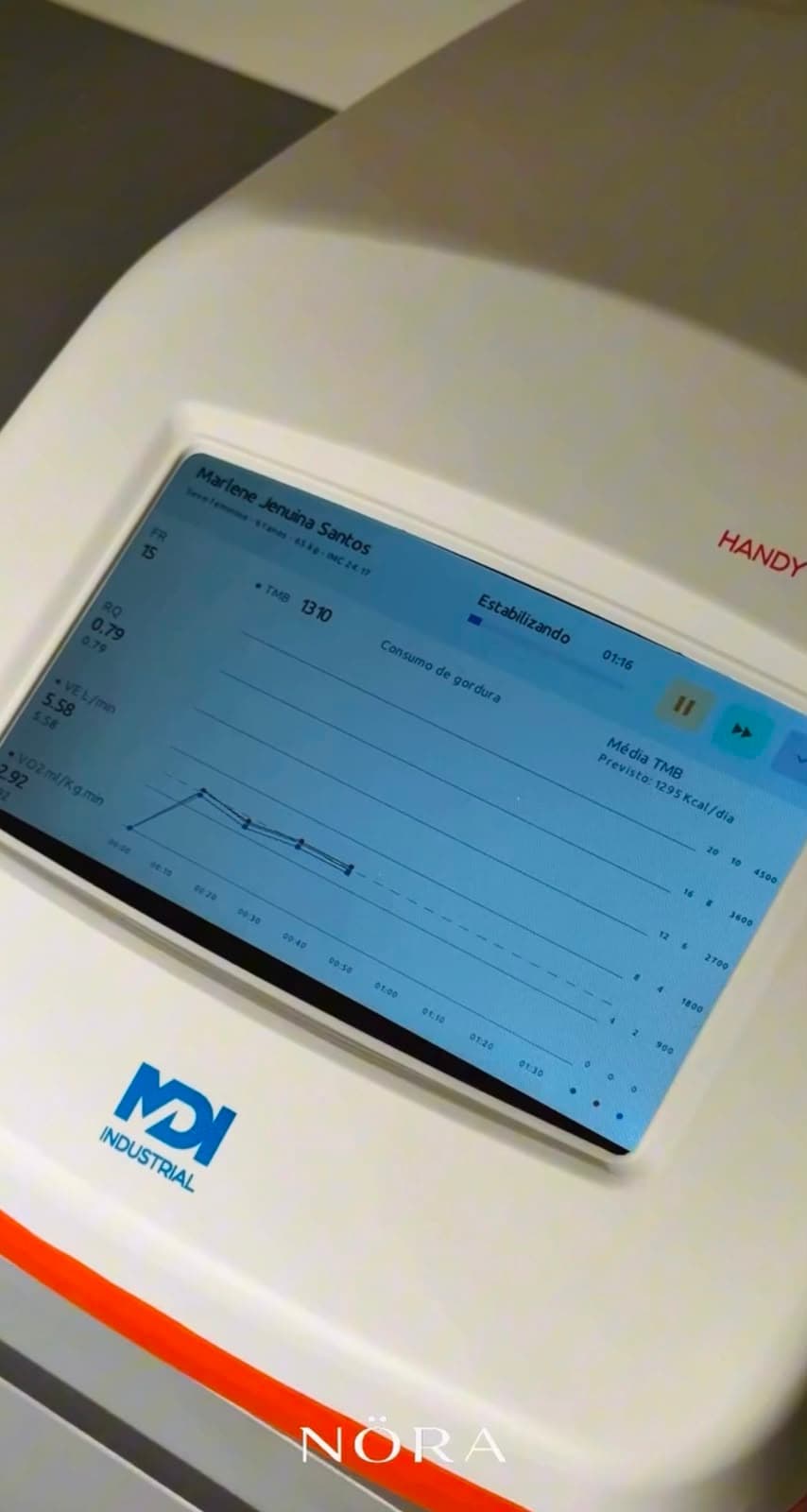 Tela do equipamento de calorimetria indireta na NÖRA